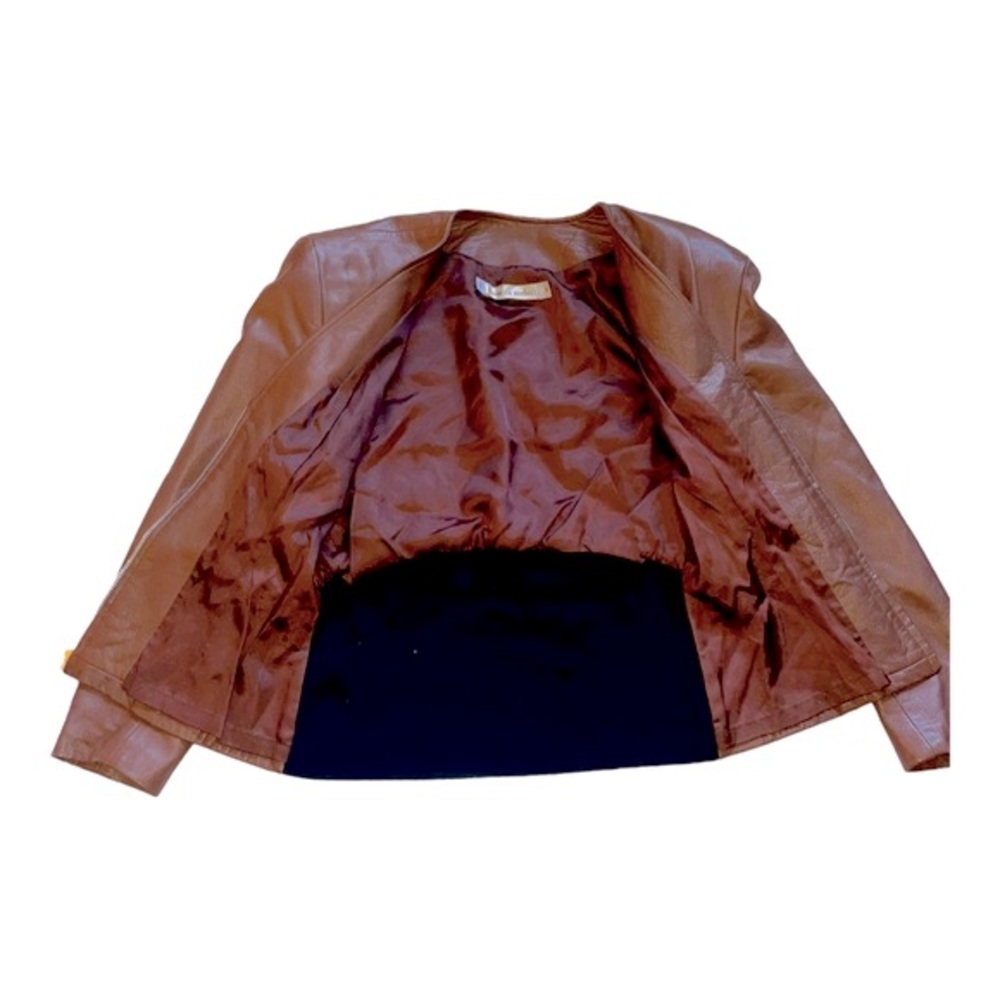 Brown Leather Skirt Set with Black Waist Panel - Picture 6 of 12